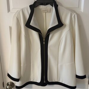 Chico's Women's White and Black Jacket Zippered Jacket Blazer Size 2 Large